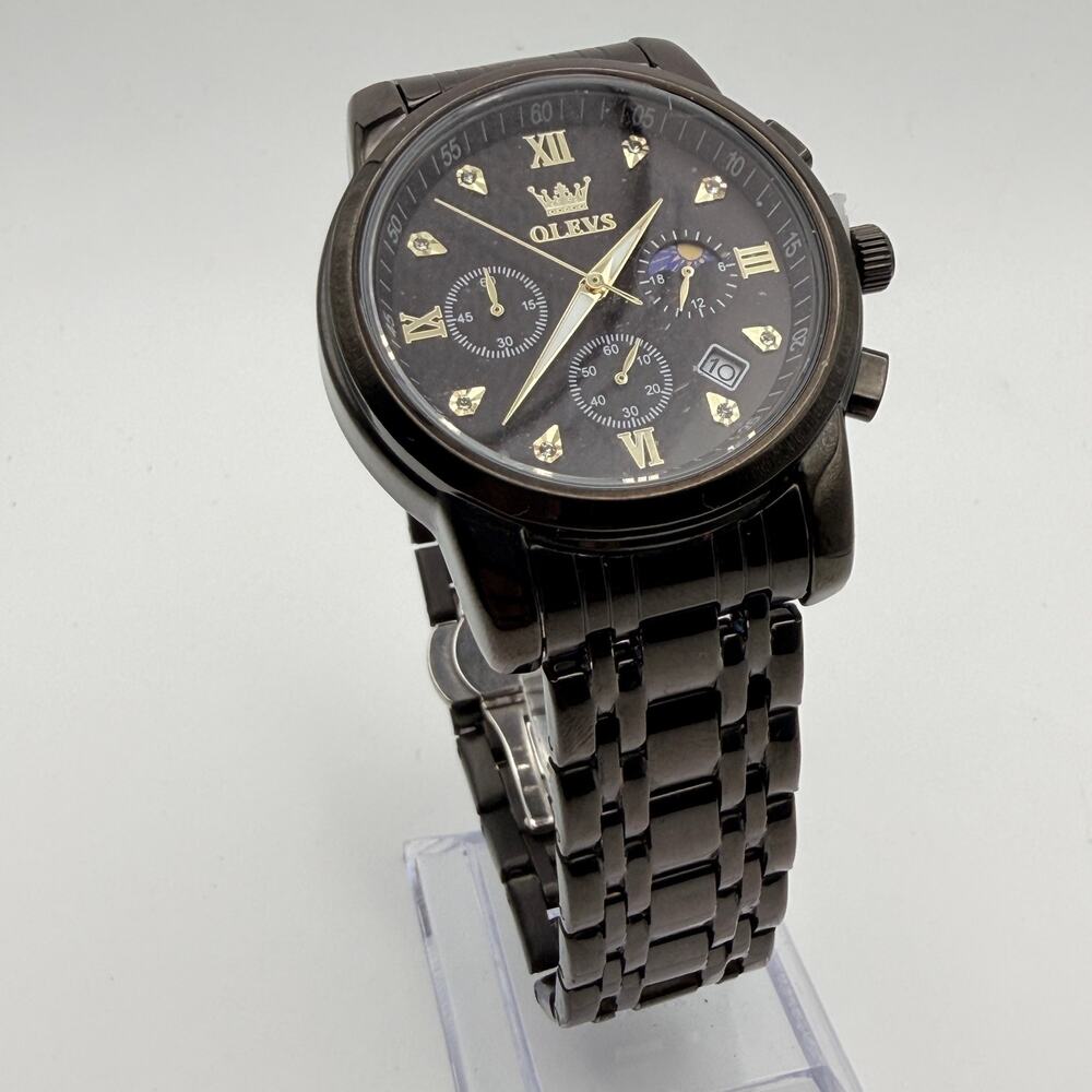 Sleek OLEVS 2858 Men's Black Stainless Steel Chrono Watch - New Battery!